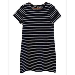 Beachlunchlounge Short Sleeve Navy with White Stripe Dress with Fringe Trim XS